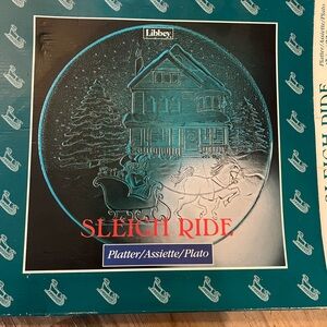 Libbey Blue Holiday Decor Sleigh Ride Platter